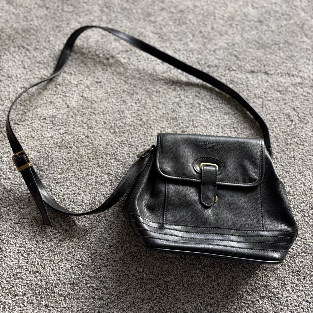 Vintage Black Leather Crossbody Bag